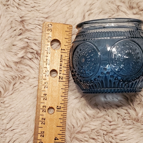 Diamond Lattice Glass Candle Holders Elegant Tealight Cups Baby Blue Cottagecore - Picture 3 of 11